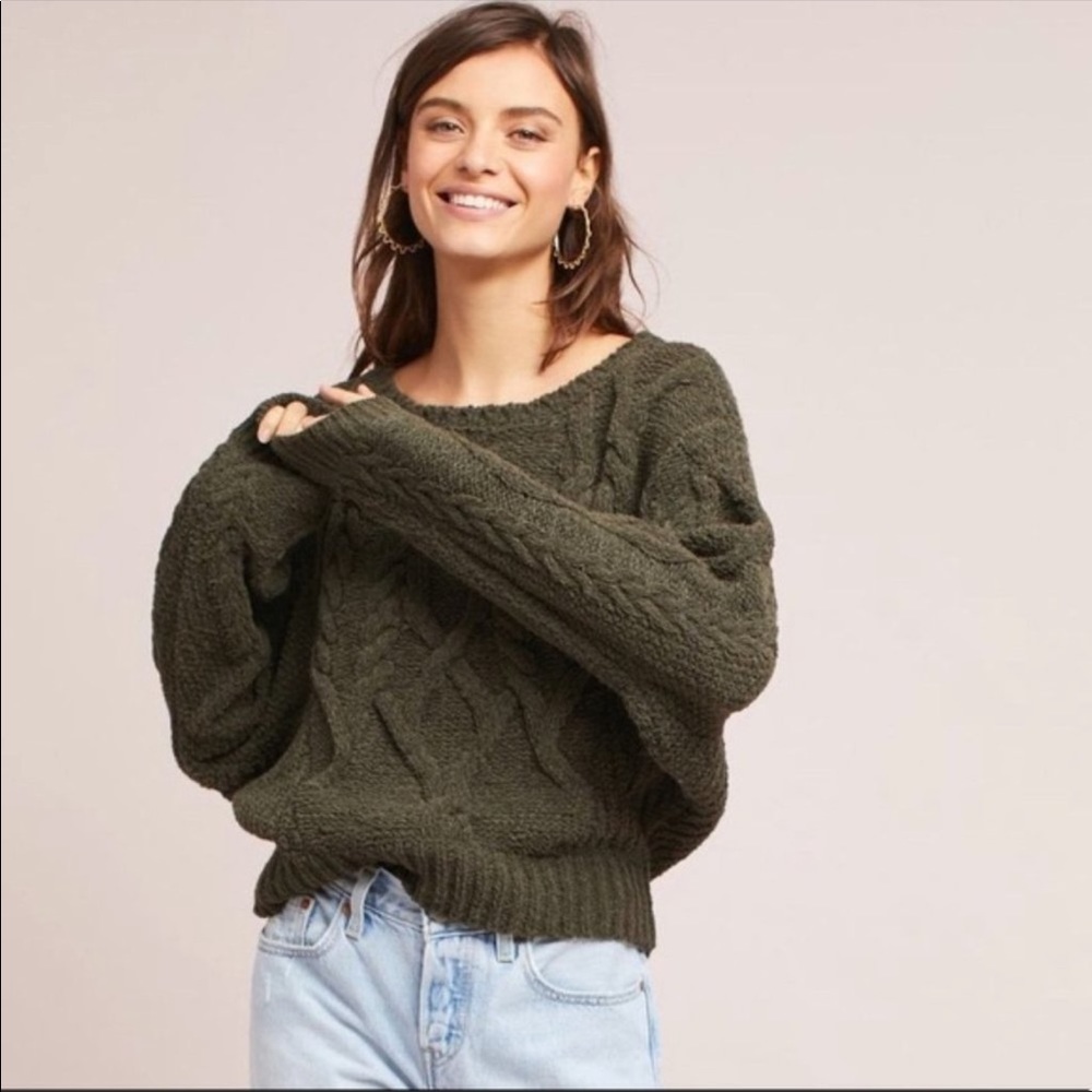 sleeping on snow cable knit sweater in olive green